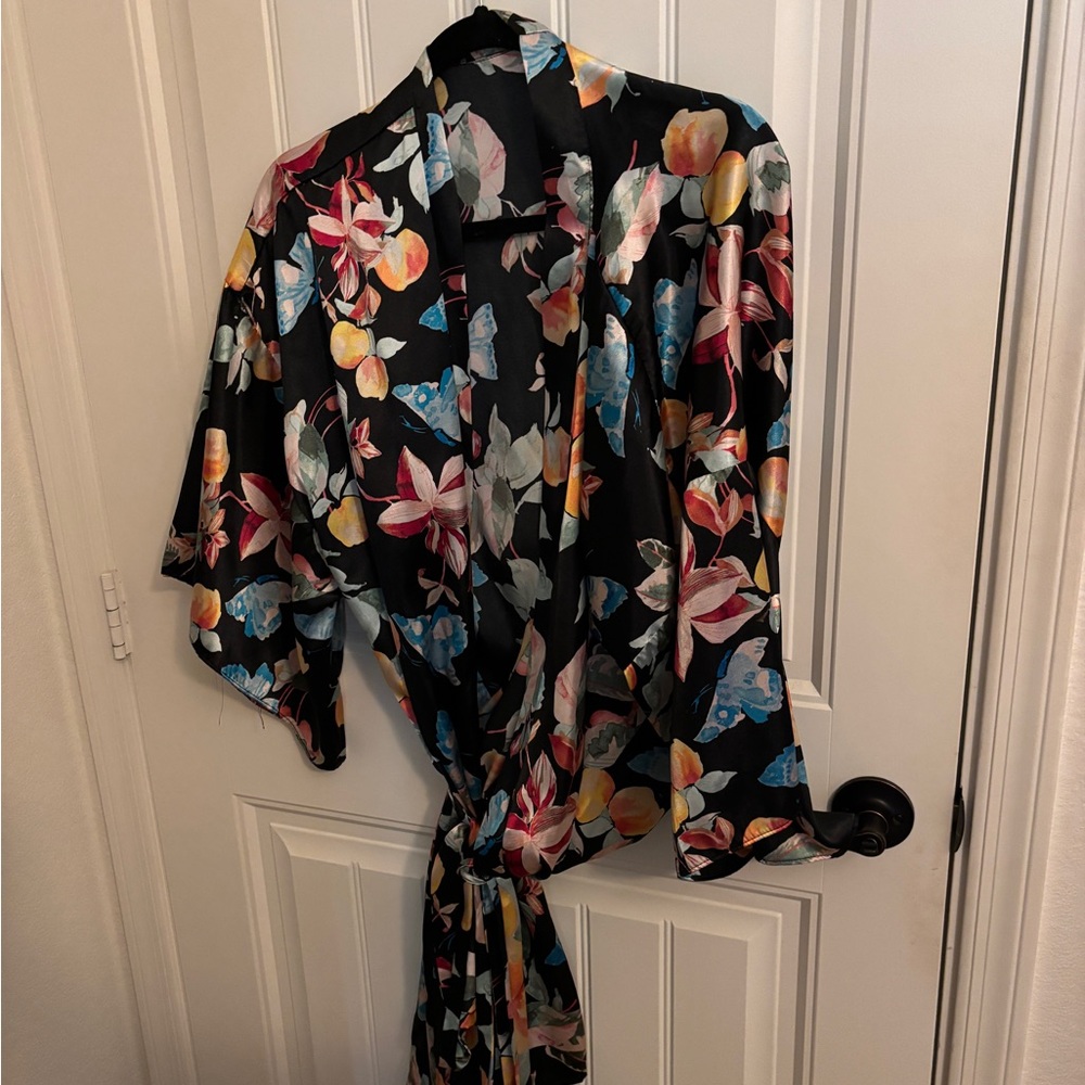Secret Treasures Floral Satin Robe - Black, Pink, Blue, Yellow